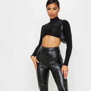 Black Faux Leather Contrast Stitch Legging